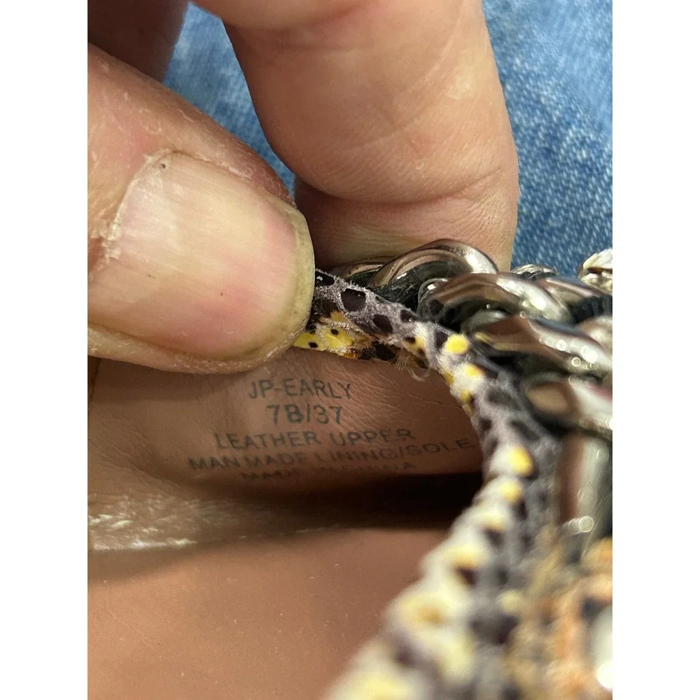 Jessica Simpson Snakeskin Ballet Flat 7B Brown Yellow Chain Rhinestone Glam Edgy